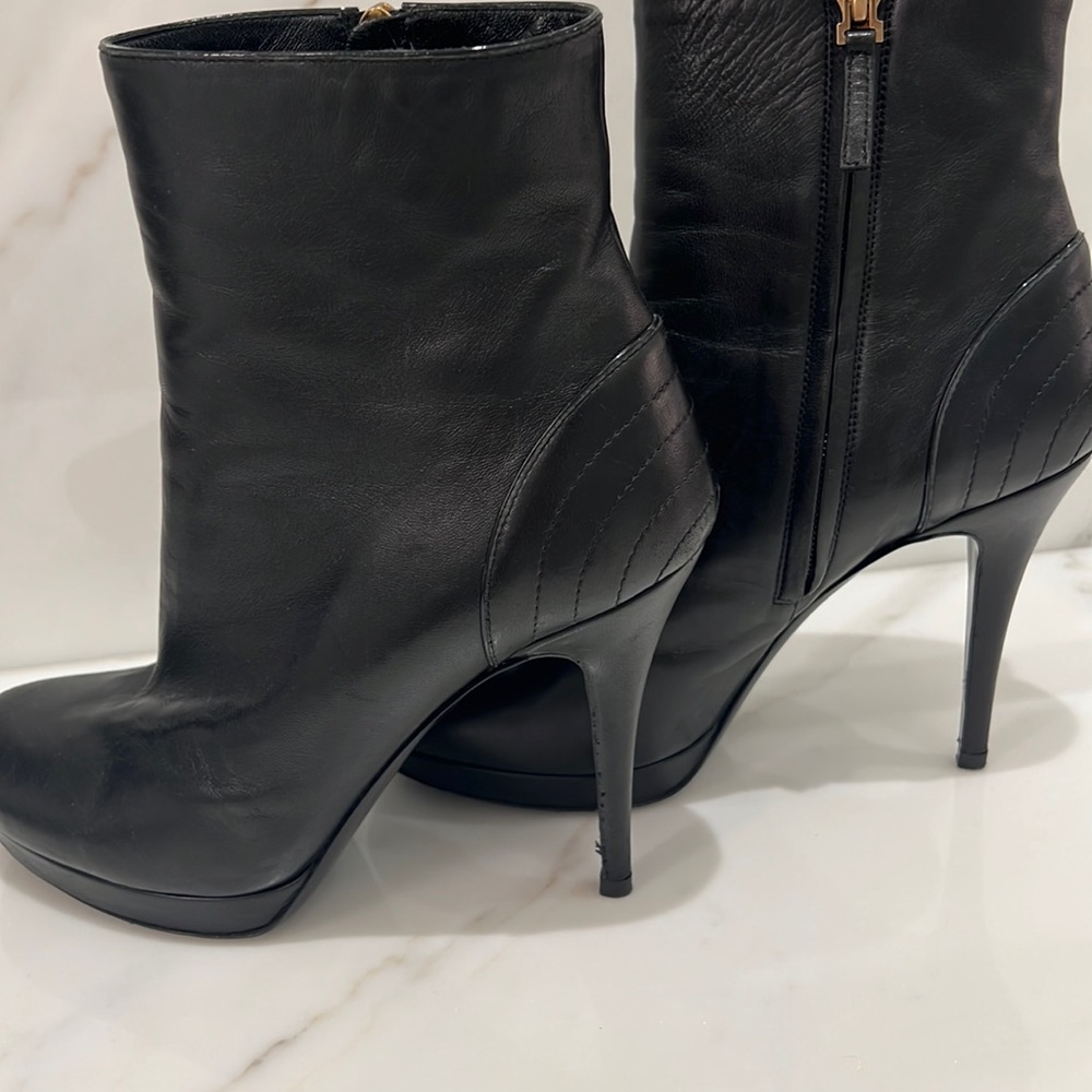 YSL black leather side zip ankle boots